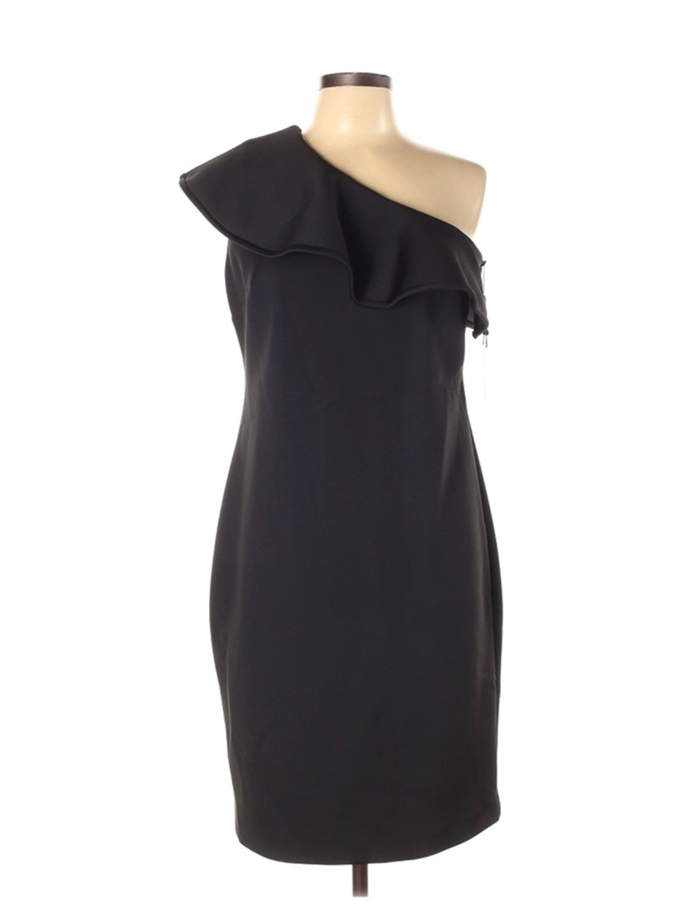 Calvin Klein Black One-Shoulder Ruffle Sheath Dress